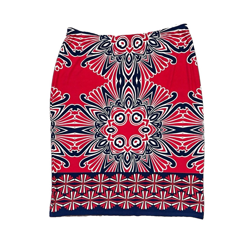 Sunny Leigh Womens M festival Geometric Red Blue White Mandala Stretch Skirt